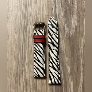 Michele Black & White with Red Trim Tiger Print Leather Strap - 18mm